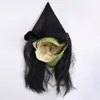 Party Masks Halloween Horror Old Witch Mask with Hat Cosplay Scary Clown Hag Lateks Green Face Big Nose Kostium Props 220908