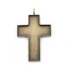 Anhänger-Halsketten, 2 Stück, 70 x 50 mm, leere Cabochon-Fassungen, antike Bronze, große Kreuzform, christlich-katholische Kirche, Charm-Handwerk