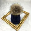 Women's Winter Knitted Beanie Hat with Real Fox Plush Warm Big Pom Chunky Snow Hats Removable Pom