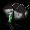 Pendant Necklaces Natural Green Jade Dragon Pillar 925 Silver Necklace Carved Charm Jewelry Fashion Accessories Amulet For Men Women Gifts