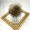 Chap￩u de gorro de malha de inverno feminino com verdadeira raposa de raposa quente pom pom chunky snow chaps pom remov￭vel