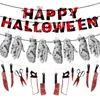 Decorazione per feste Happy 2022 Halloween Banner Utensili da cucina macchiati di sangue Bandiera di carta Mani e piedi rotti Favore dei bambini