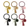 Keychains manilai bohemia pu de couro de couro keychain bull bulbo de moda pingente grande círculo de chavel pulsão de borla para joias femininas