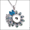 Pendentif Colliers Snap Bouton Bijoux Bleu Blanc Zircon Fleur Pendentif Fit 18Mm Snaps Boutons Collier Pour Femmes Noosa D Dhseller2010 Dhrid