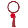 Keychains Manilai Bohemia PU Leer Polslee Keychain Bangle Mode lamp Hanger Grote Circle Keyring Tassel Bracelet For Women Sieraden