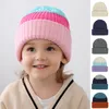 10 färger baby hatt mjuka varma barn beanies stickade hattar för småbarn solid randfärg barn vinter hatt grossist