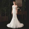 Mermaid Wedding Dresses Off Shoulder Lace Slim Embroidery Bridal Gowns Long Trail YS1083