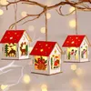 Andra evenemangsfest levererar Diy Natural Woods Hängande timmerstuga med varma LED -lampor Julprydnader trä glödande slottlampa år gåvor barn leksaker 220908