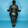 Plus Size Dresses Elegant Party For Women Sexy PU Leather Tight Package Hip Skirt Elasticity Long Sleeve Zipper Dress Nightclub