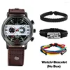 Wristwatches 4PCS Set Of Wrist Watches For Men Leather Bracelet Gift Boyfriend Fashion Street Punk Quartz Watch Reloj Hombre