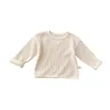 シャツ幼児の男の子の女の子ファッションワッフルソリッドTシャツ幼児の子供の綿服秋の春のカジュアルプルオーバートップ