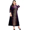 Robes grande taille velours femmes manches 3/4 O cou Robe avec diamant automne imprimé Vintage élégant velours surdimensionné fête Maxi Robe