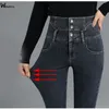 Damenjeans Hautenge Bleistiftjeans mit hoher Taille für Frauen Vintage Elastische schlanke koreanische Legging-Jeans Skinny-Jeans mit Knopfleiste und großer Größe 220908
