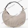 Fendgraphy Small Brown Houndstooth Wool Bag Hobo Bags Fabric Vintage Gold Metal Crescent Bottom Designer Shoulder Bag Luxury Handb283o