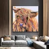 Pinturas de lona Arte animal moderna Arte colorida Highland Cow Posters e impressões de arte de parede para sala de estar decoração caseira cuadros