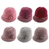 Berets Fleece Bucket Hat Winter Elegant Fisherman Cap Windproof Soft Comfy Headwear Vintage For Women