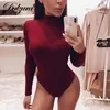 Macac￵es femininos Rompers Dulzura algod￣o Mulheres de manga longa Mulheres sexy Bodysuit outono Autumn Winter Mock pesco