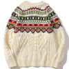 Мужские свитера Ласибл Хараджуку Винтажный весенний абрикосовый свитер Жаккард вязаный свитер. Мужчина мужская женщина -уличная одежда свободна в трикотажном топе T220906