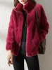 여성 재킷 코트 짧은 두꺼운 스탠드 칼라 패션 복식 ​​벨벳 모피 겨울 여성 220907