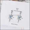 Charme S925 Timbre Sier Plaqué Bleu Cristal Shine Star Charms Blanc Zircon Boucles D'oreilles Stud Type Femmes Bijoux De Mode Weddi Dhseller2010 Dhyv8