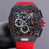 Montres de luxe de créateurs Richa Milles Red Devil Black Technology Montre en fibre de carbone Baril de vin Multifonctionnel r Mécanique Mens est le plus cher Rm011