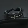 Link Armbänder Männer Vintage Multilayer Leder Geflecht Holz Perlen Armband Kreuz Handgemachte Seil Wrap Handgelenk Zubehör Männliche Geschenk Schmuck