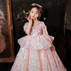 웨딩 스팽글 여자 미인 대회 드레스를위한 귀여운 꽃 소녀 드레스 라인 아이 생일 가운