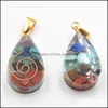 السحر الرجعية Colorf Natural 7 Colors Chakras Stone Charms Resin Waterdrop Pendants Wholesale for Necklace Jewelry Dhseller2010 Dhwra