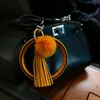 Keychains MANILAI Bohemia PU Leather Wristlet Keychain Bangle Fashion Bulb Pendant Large Circle Keyring Tassel Bracelet For Women Jewelry