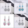 Charm S925 Stamp Sier Earrings Heart Crown Charms Blue Pink White Zircon Earring Jewelry Shiny Crystal Tassel Hoops Pier DHSeller2010 DHK9E