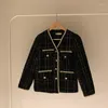 Vestes pour femmes Designer de luxe Wollen Jas Vrouwen Zwart Vintage V-hals Plaid Tweed Jassen Gouden Knoppen Élégant Office Lady Uitloper