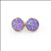 Stud Round Gold Plated 12Mm Resin Druzy Drusy Earrings Handmade Stud For Women Jewelry Men Drop Delivery 2021 Dhseller2010 Dhaqh