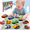 Diecast Model Cars Calendario de Adviento Mystery Box Christmas Countdown Blind Toy Boxes Niños Niños Regalos Interesante Aleación Deslizante Camión de Ingeniería de Bomberos