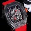 27-04 Tourbillon Rafael Nadal A21J Automatic Mens Watch 2022 Black Carbon Fiber Case Tennis Racket Skeleton Dial Red Crown Nylon Strap 8 Style Puretime D4