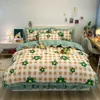 Set di biancheria da letto in cotone lavato pizzo coreano 4 pezzi lenzuolo principessa fresco e spazzolato copripiumino kit gonna letto biancheria da letto per bambini stampata in cartone animato 220908