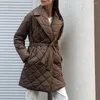 Giacca parka invernale da donna di media lunghezza in piumino di cotone nero imbottito in pizzo autunno leggero sottile moda elegante cappotti trapuntati per le donne