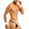 Conjunto de Lingerie Exótica G Strings Masculino Gravata Laço Sexy Tuxedo Tanga Calcinha Jockstraps Gay Cuecas Cuecas Com Colar Pulseiras Trajes