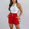 Survêtements pour femmes femmes Sexy col rond ensemble court deux pièces 2022 été mode mince haut blanc poche Design rouge Shorts costume