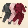 Kl￤der s￤tter 2st barn Autumn Tracksuit Solid Color Thick l￥nga ￤rmar Pullover Shirt Casual Pants For Little Boys Girls 0-24 m￥nader