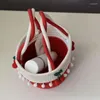 Borse portaoggetti Fatte a mano Cute Cherry Piccola borsa portatile Filo di cotone Paglia intrecciata