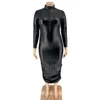 Plus Size Dresses Elegant Party For Women Sexy PU Leather Tight Package Hip Skirt Elasticity Long Sleeve Zipper Dress Nightclub