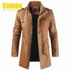 Herren Leder Faux Oumor Herbst Mode Lange Warme Fleece Jacke Mantel Winter Casual England Stil Vintage Parkas 220908