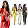 Seksi Kadınlar Wetlook Party Kostüm Catsuit Kokteyl Faux Deri Çift fermuar Leotard Dancewear Bodysuit Clubwear Ön 3 Yolcu Fermu