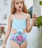 Sweet Girls One Piece Swimsuit Kids Cute Cross Swimwear 2022 Children Summer Beach Playing Outfit Floral Bathing Suit