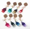 Porte-clés en bois personnalisé Party Favor trois couches coton gland et puce pendentif porte-clés multicolore FY3881