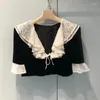 Рабочие платья Miu Black Lace Top Top Wild A-Line Юбка с двумя частями набор осенней бархатный костюм с логотипом и тегом