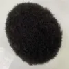 Mänskligt hår Toupee ersättning för svarta män 4mm Afro Curl Hairpiece Manliga peruker andas spetsmono bas Hållbar tunn PU -bas