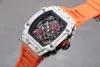 27-04 TOURBILLON RAFAEL NADAL A21J Automatisk herrklocka 2022 Vitt kolfiberfodral Tennisracket Skeleton Dial Red Crown Orange Rubber Strap 7 Style Puretime A1