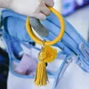 Keychains Manilai Böhmen PU LÄDER HÄRLET Keychain Bangle Fashion Bulb Pendant Stor Circle Keyring Tassel Armband för kvinnliga smycken