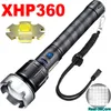 XHP360 High Power LED Flashlight 5000000LM MICRO USB قابلة للشحن في الهواء الطلق مصباح يدوي تكتيكي 28650 XHP50 ZOOM Torch J220713